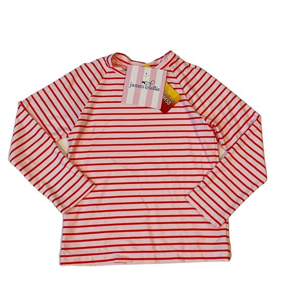 NWT James & Lottie Size 6 Red Stripe Rash Guard - Picture 1 of 5